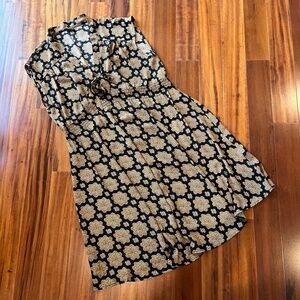 Little Lies Brwown Black Dress Flower Abstract Print VNeck Midi Sleeveless Sz 12